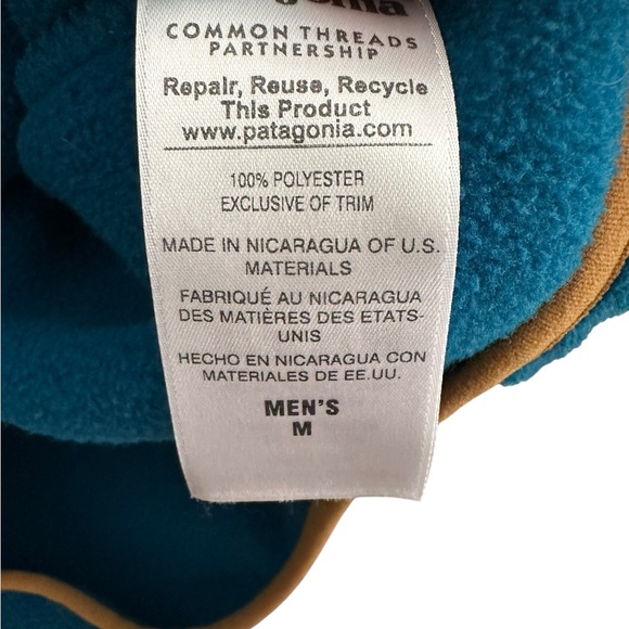 Patagonia Men’s Synchilla Teal Blue/Yellow Snap-T Pullover Fleece Jacket Size M - Picture 5 of 7
